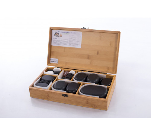 Нагреватель для камней HSH18+Набор массажных камней из базальта в коробке из бамбука (60шт.) H60TC