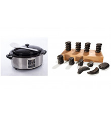 Нагреватель для камней HSH6+Набор массажных камней из базальта в коробке из бамбука (33шт.) H33TC